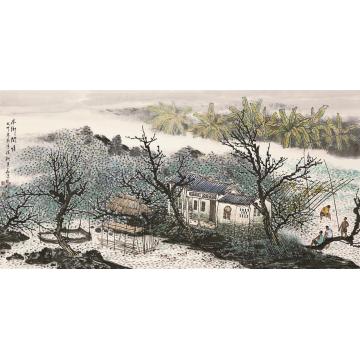 叶其嘉国画山水水乡闲情 68x138字画之家