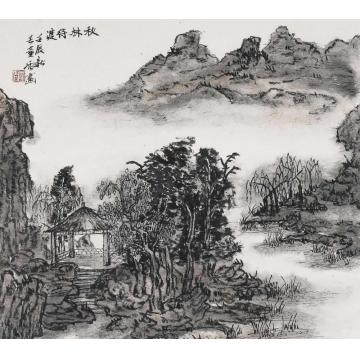 董雷国画山水秋林待渡字画之家