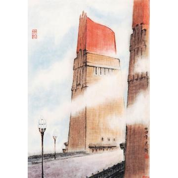 黄养辉油画风景大桥红旗字画之家