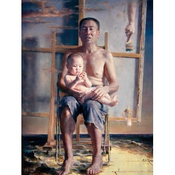 戴平均油画人物画架的背后字画之家