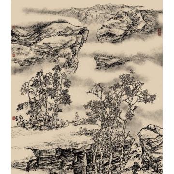 林蘭子国画山水焦墨山水013字画之家