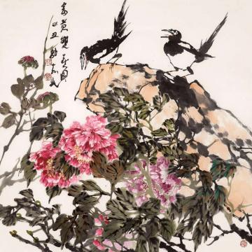 郭志光国画花鸟富贵双喜图字画之家