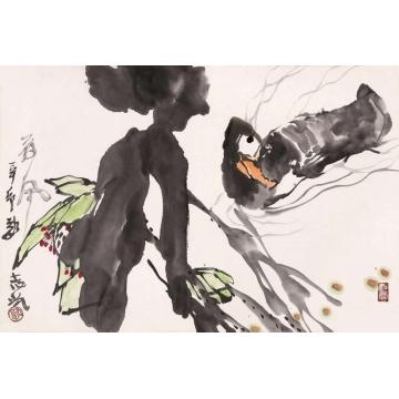 郭志光国画花鸟花鸟册页四开之七-荷风字画之家