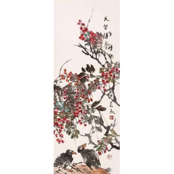 郭志光国画花鸟花鸟四条屏之一-天竺随风乍字画之家