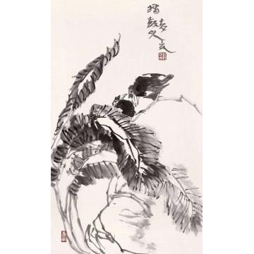 郭志光国画花鸟花鸟四条屏之三-芭蕉八哥字画之家