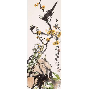 郭志光国画花鸟花鸟四条屏之三-冬韵寒香喜字画之家