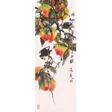郭志光国画花鸟花鸟四条屏之三-瑞桃献寿字画之家