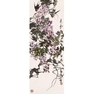 郭志光国画花鸟花鸟四条屏之四-东风劲吹字画之家