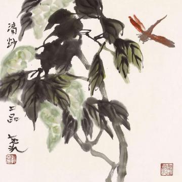 郭志光国画花鸟蔬果草虫册页十二开之五-清字画之家
