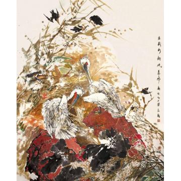 郭志光国画花鸟五彩秋韵眠东风字画之家