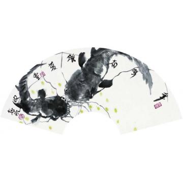 郭志光国画花鸟花鸟扇面十二开之七-年年有余字画之家