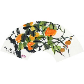 郭志光国画花鸟扇面册页八开之四-金秋字画之家