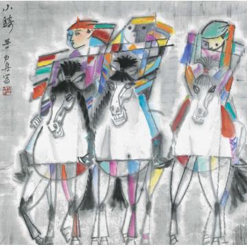 杨力舟国画人物小骑手 字画之家