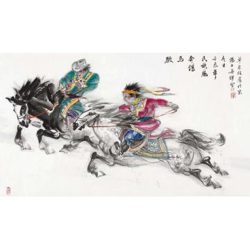 杨力舟国画人物骏马奔腾民族风字画之家