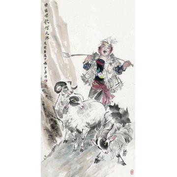 杨力舟国画人物日出唱歌信天游字画之家