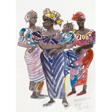 杨力舟水彩人物克特迪瓦阿比让的黑人妇女字画之家