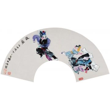 杨力舟国画人物铡美案---韩琦杀庙（扇面）字画之家
