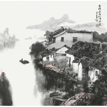 雷正民国画山水古镇幽居 山清水秀字画之家