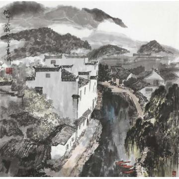雷正民国画山水徽州水村图字画之家