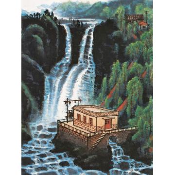 张凭国画山水红旗渠组画·坝上水电站字画之家