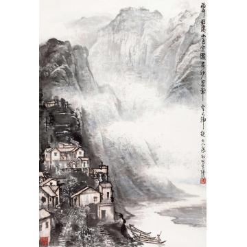 张凭国画山水雨中巫溪山色字画之家