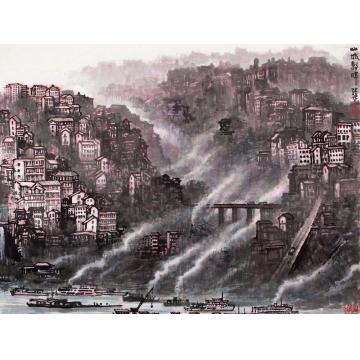 张凭国画山水山城朝晖字画之家