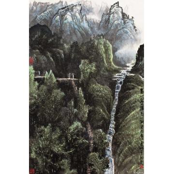 张凭国画山水黄山人字瀑一侧字画之家