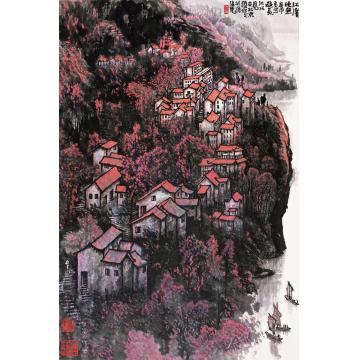 张凭国画山水江滨晚照字画之家