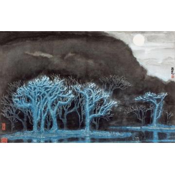 张凭国画山水月夜字画之家