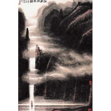 张凭国画山水江峡帆影图字画之家