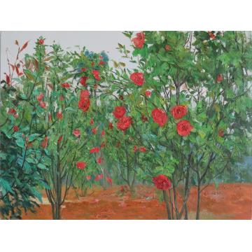 魏盼盼油画花鸟红茶花字画之家