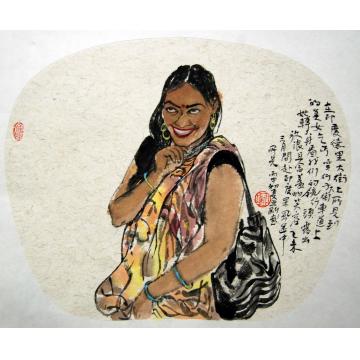 焦亚新国画人物大街上的美女乞丐字画之家