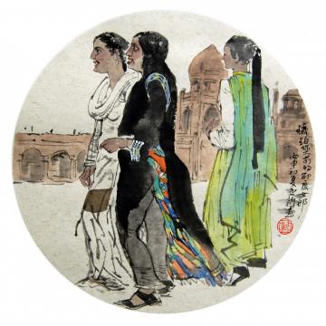 焦亚新国画人物印度女郎字画之家