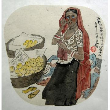 焦亚新国画人物惊愕的印度女人字画之家