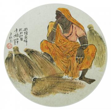 焦亚新国画人物卖扫帚的老妪字画之家