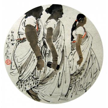 焦亚新国画人物印度妇女字画之家