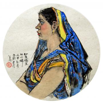 焦亚新国画人物印度德里少妇字画之家