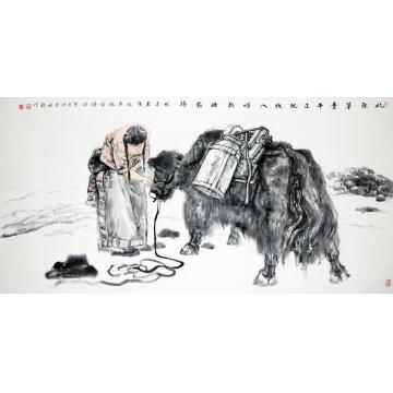 焦亚新国画人物玛曲草原的早晨字画之家