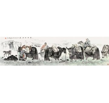 焦亚新国画人物草原的早晨字画之家
