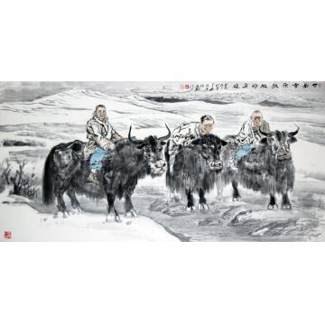 焦亚新国画人物甘南雪原放牧的尕娃字画之家