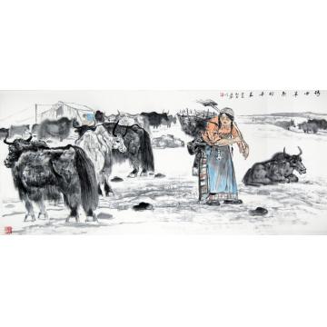 焦亚新国画人物玛曲草原的早晨字画之家