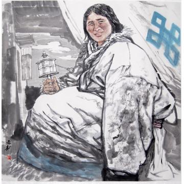 焦亚新国画人物祈祷的藏女字画之家
