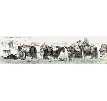 焦亚新国画人物草原的早晨字画之家