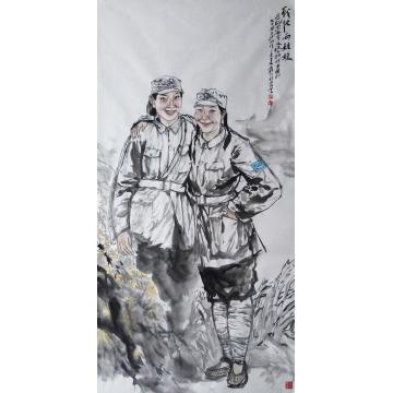 焦亚新国画人物战地两姐妹字画之家
