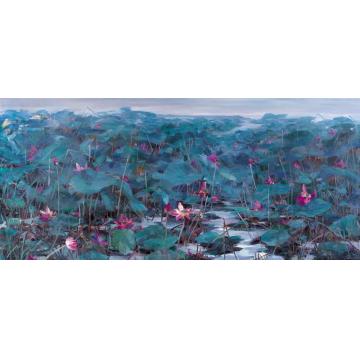 卢新华油画花鸟荷塘晨曦字画之家