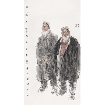 周荣生国画人物维族二老字画之家