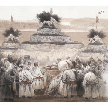 周荣生国画人物敖包祭字画之家