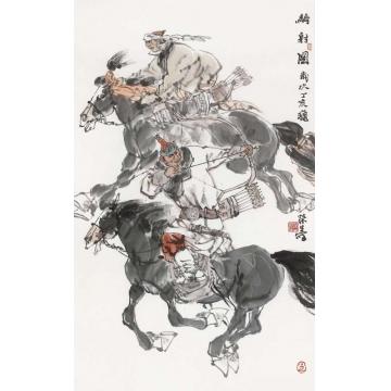 周荣生国画人物骑射图字画之家