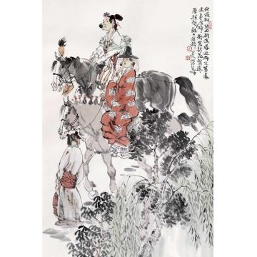 周荣生国画人物游春图字画之家