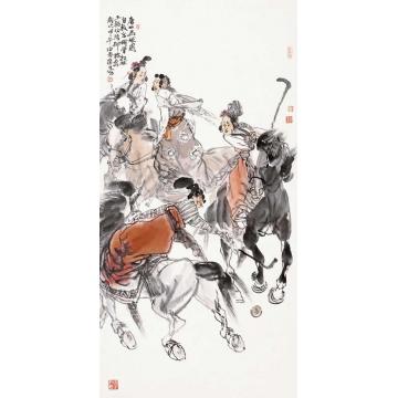 周荣生国画人物马球图字画之家